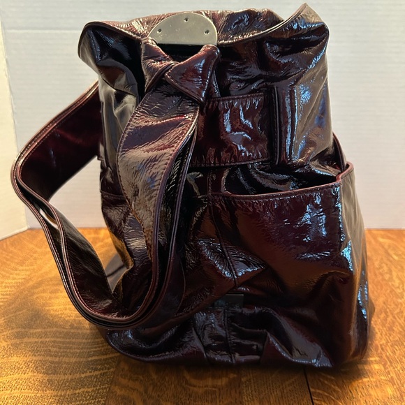 Kooba Elisha Bow Patent Leather Merlot Hobo Handbag - Picture 4 of 12